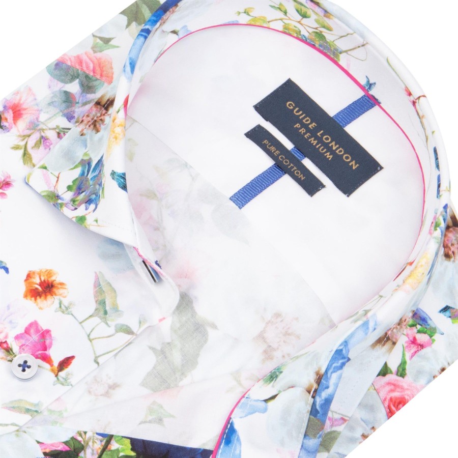 Guide London | Long Sleeve Placement Floral Print Shirt White/Multi