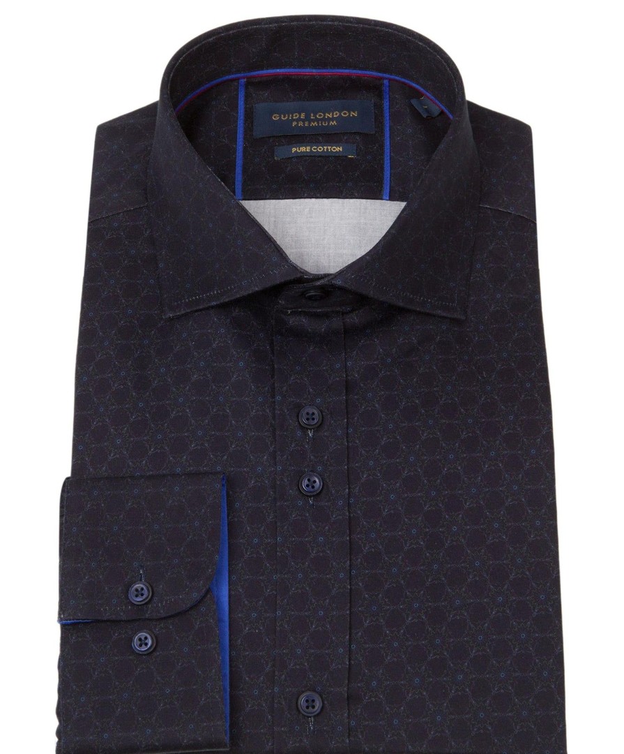 Guide London | Long Sleeve Soft Hexagon Print Shirt Navy