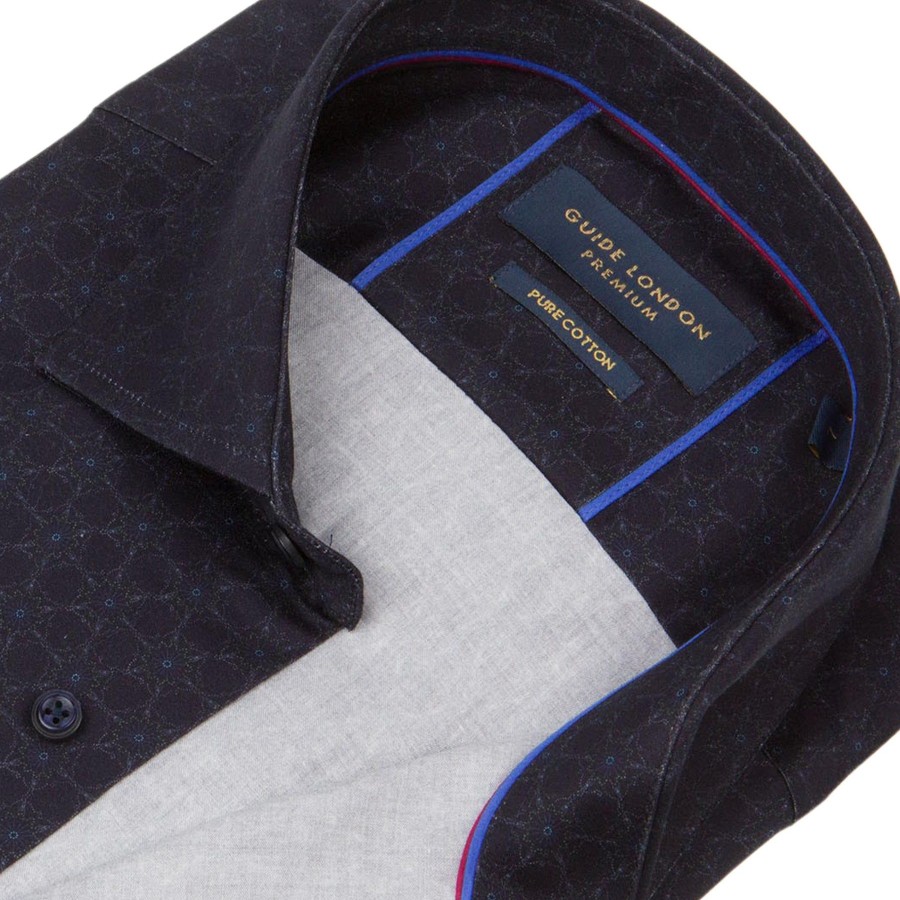 Guide London | Long Sleeve Soft Hexagon Print Shirt Navy