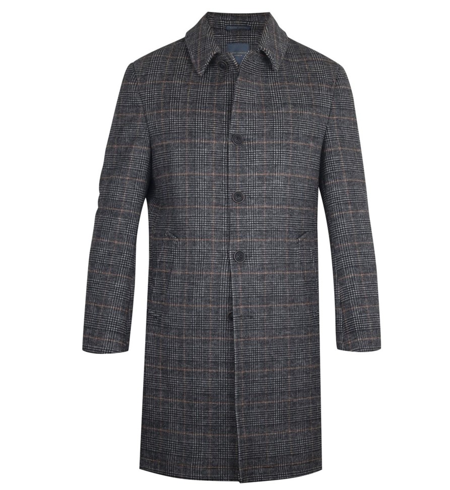 Guide London | Checked Wool Blend Car Coat Black/White