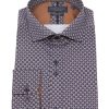 Guide London | Geometric Pattern Long Sleeve Cotton Shirt Navy/Tan