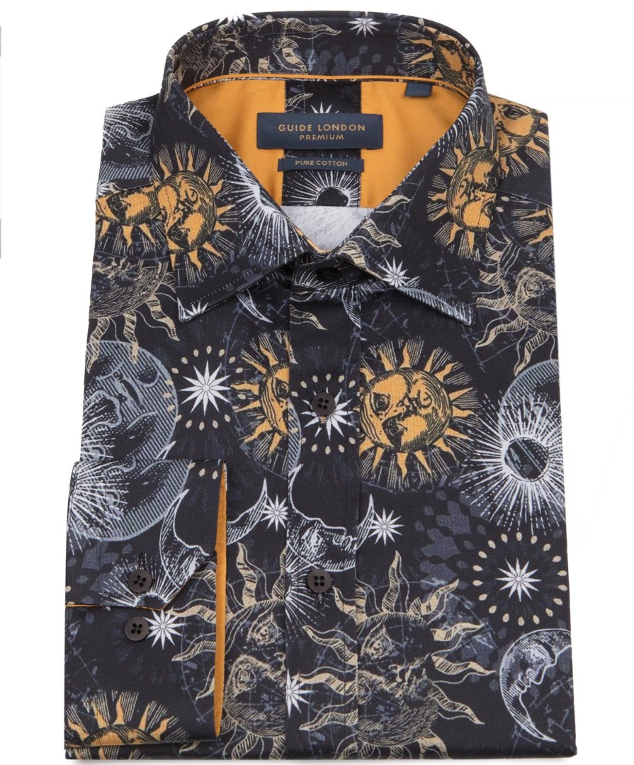 Guide London | Long Sleeve Sun & Stars Print Shirt Black