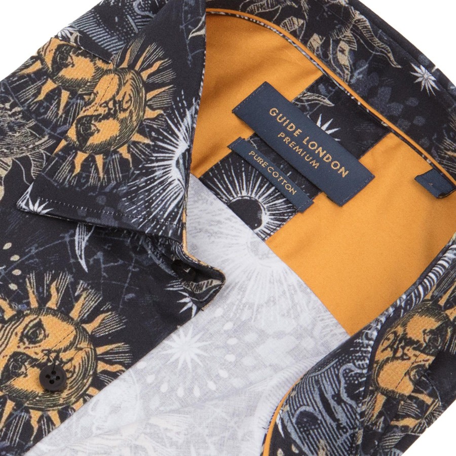 Guide London | Long Sleeve Sun & Stars Print Shirt Black