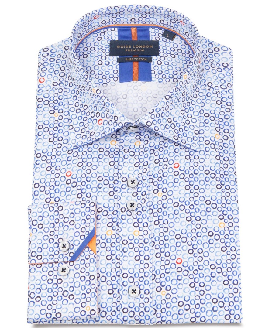 Guide London | Long Sleeve Multi Circle Print Shirt White/Blue