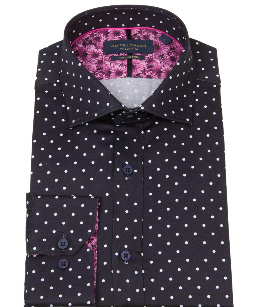 Guide London | Long Sleeve Missing Dot Dotted Print Shirt Navy/White