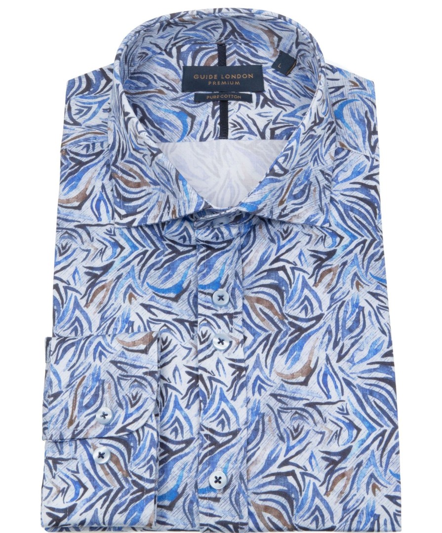 Guide London | Long Sleeve Abstract Print Shirt White/Blue