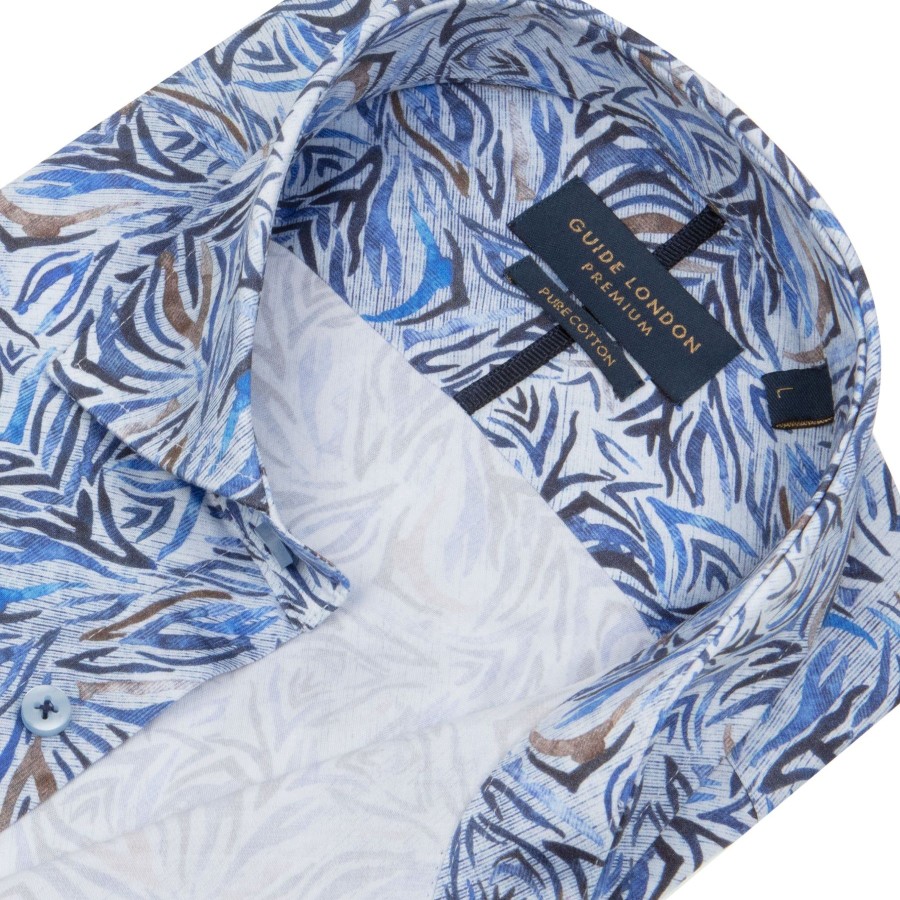 Guide London | Long Sleeve Abstract Print Shirt White/Blue