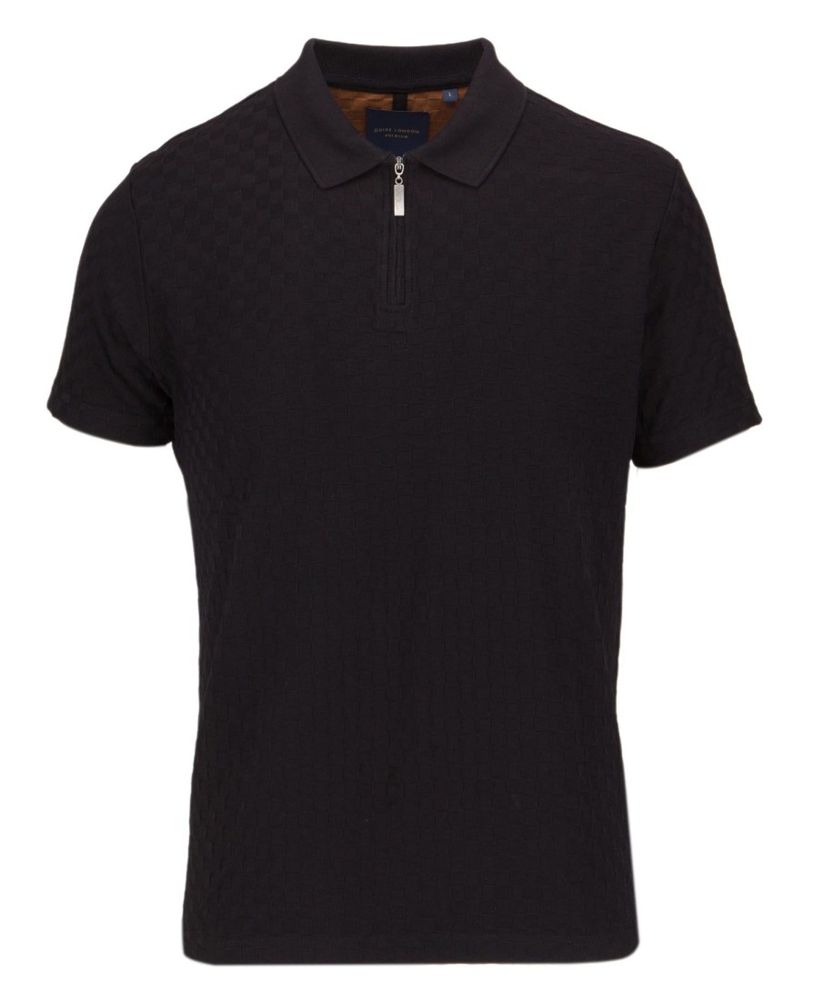 Guide London | Jacquard Square Texture Zip Polo Top