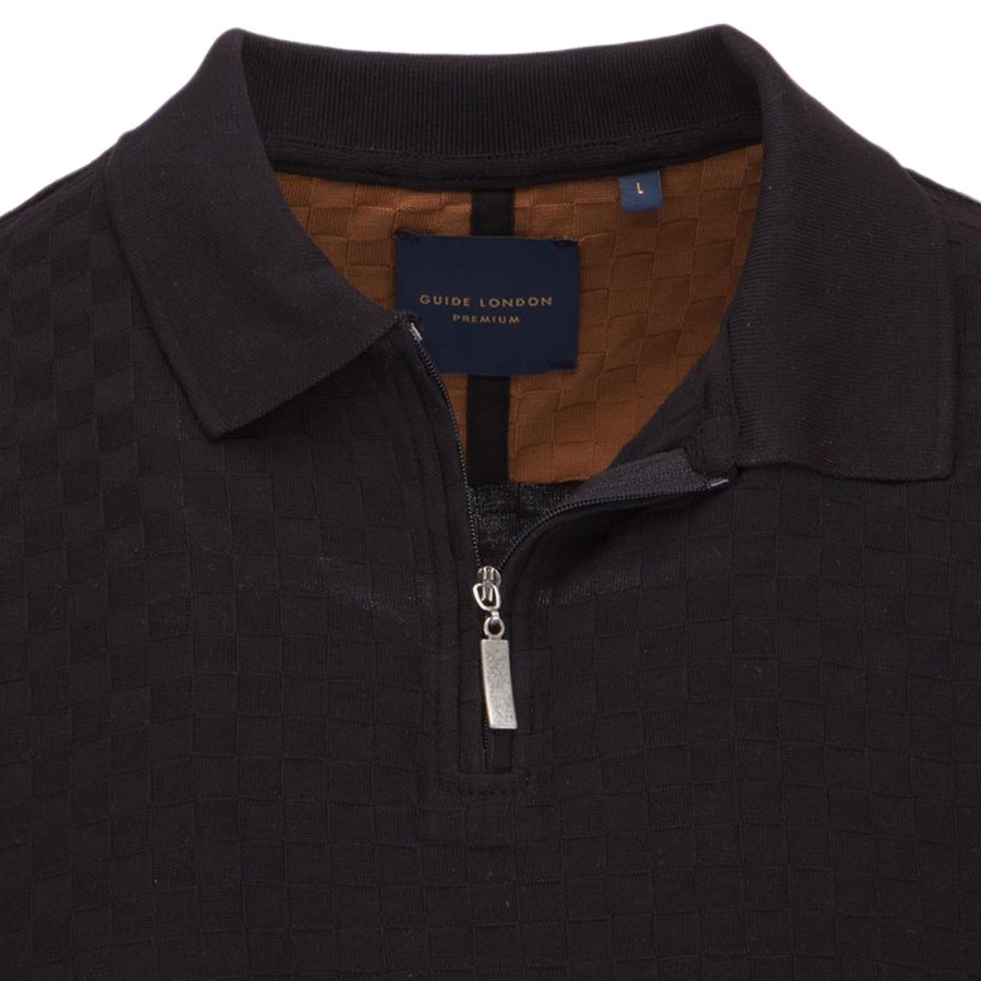 Guide London | Jacquard Square Texture Zip Polo Top