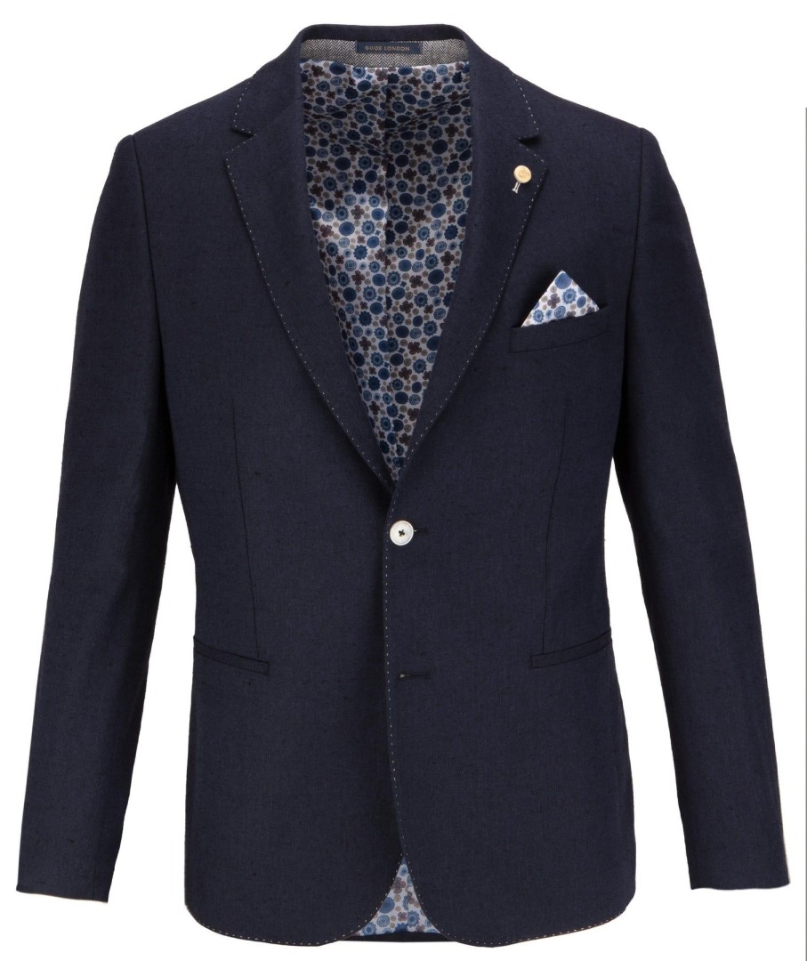 Guide London | Italian Cotton And Linen Blend Blazer Navy