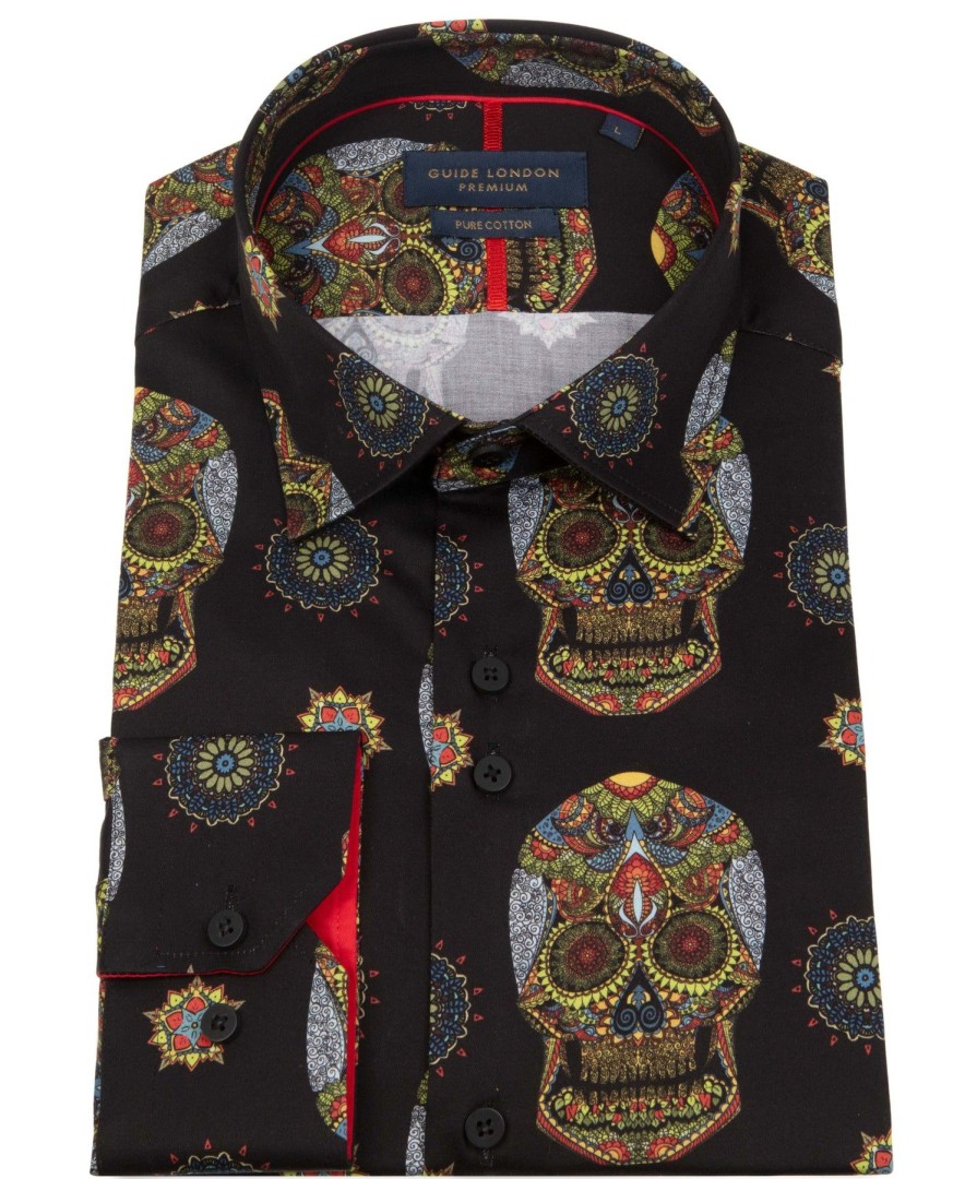 Guide London | Colourful Skull Long Sleeve Shirt Black/Multi