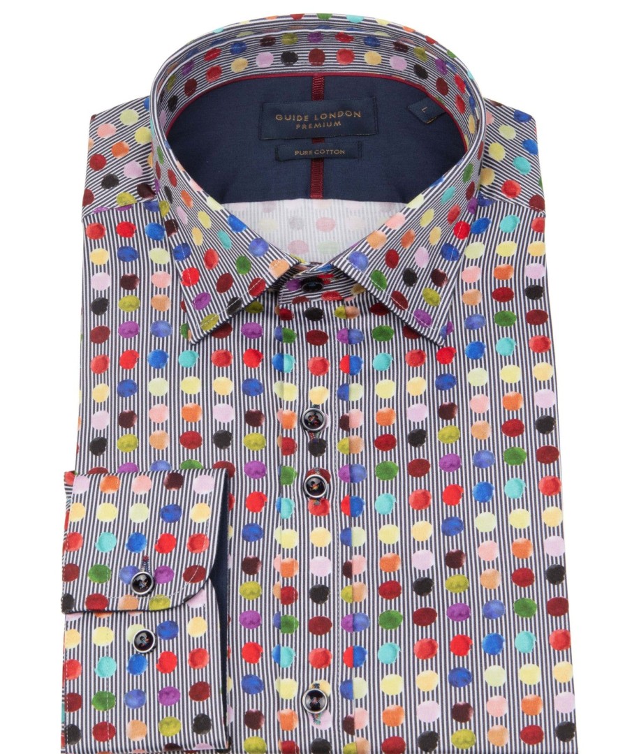 Guide London | Polka Dot Cotton Long Sleeve Shirt Navy/Multi