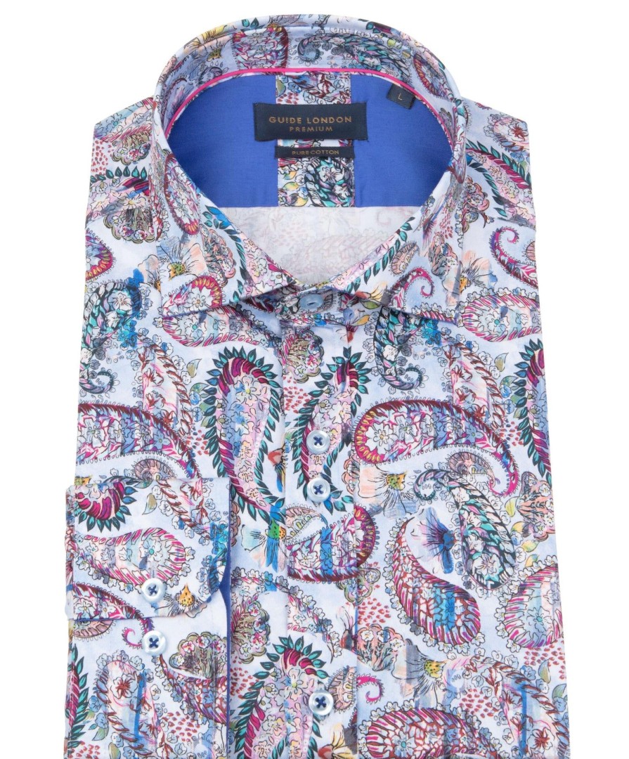 Guide London | Men'S Long Sleeve Psychedelic Paisley Print Shirt Blue