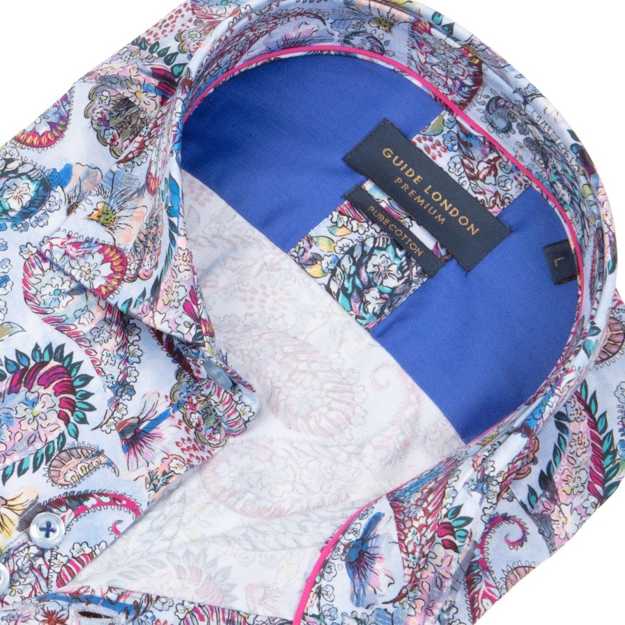 Guide London | Men'S Long Sleeve Psychedelic Paisley Print Shirt Blue