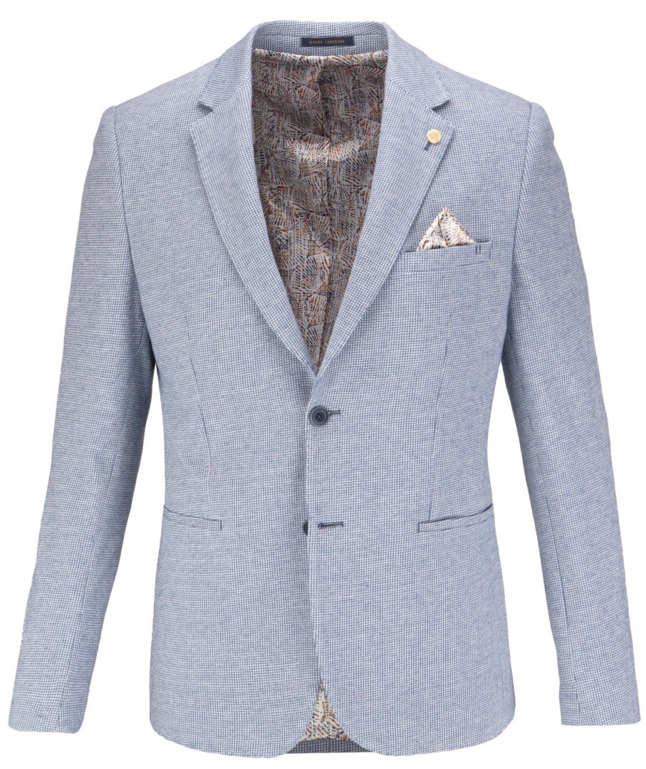 Guide London | Cotton And Linen Blend Jersey Blazer Blue 01