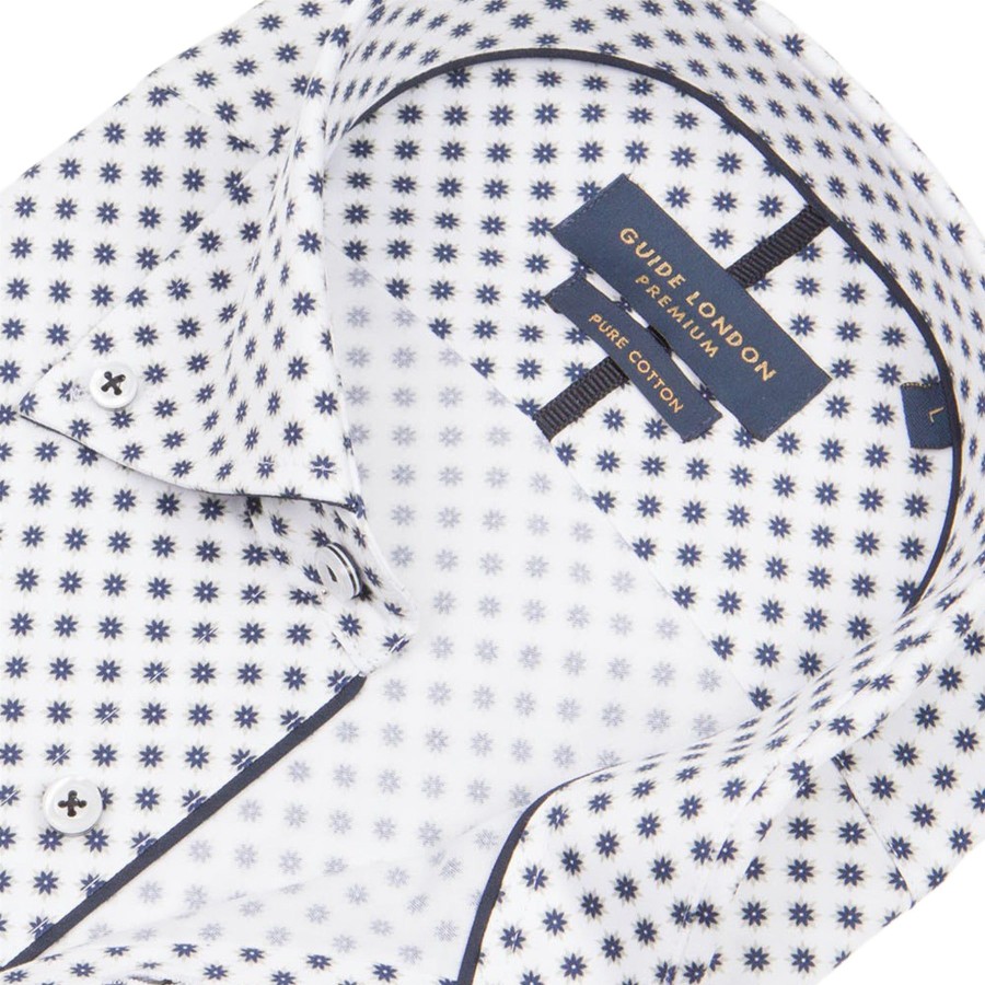 Guide London | Long Sleeve Geometric Print Shirt White/Tan