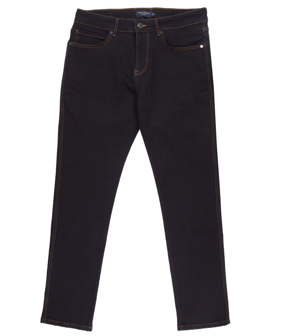 Guide London | Dark Wash Slim Jean With Contrast Stitching Dark Indigo