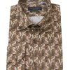 Guide London | Mens Long Sleeve 70S Inspired Print Shirt Tan