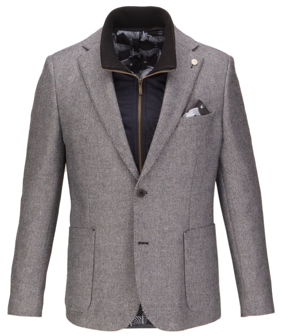 Guide London | Brushed Tweed Checked Blazer With Gilet Look Insert