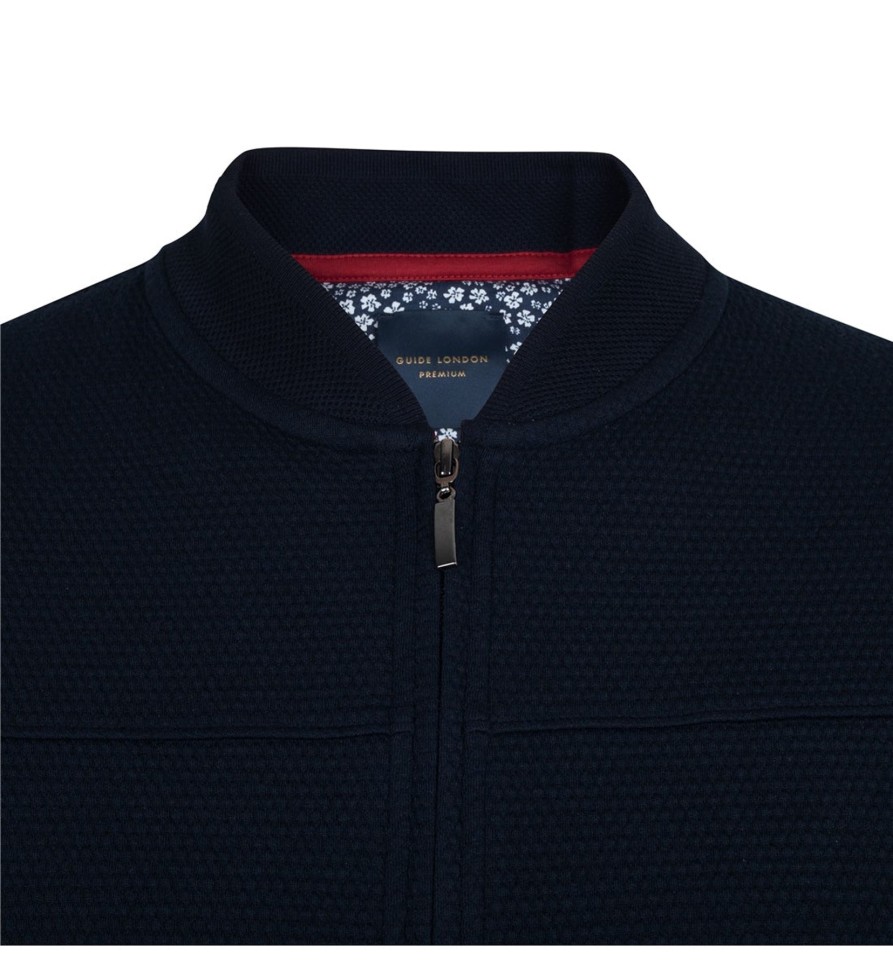 Guide London | Zip Thru Sweat Jacket With Baseball Collar Navy