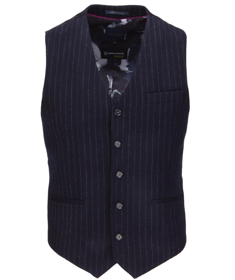 Guide London | Brushes Tweed Wool Blend Waistcoat Navy