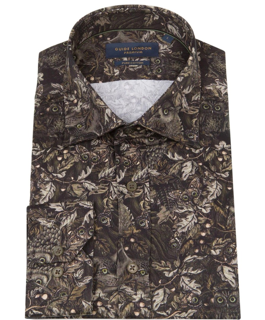 Guide London | Long Sleeve Owl Print Shirt Tan