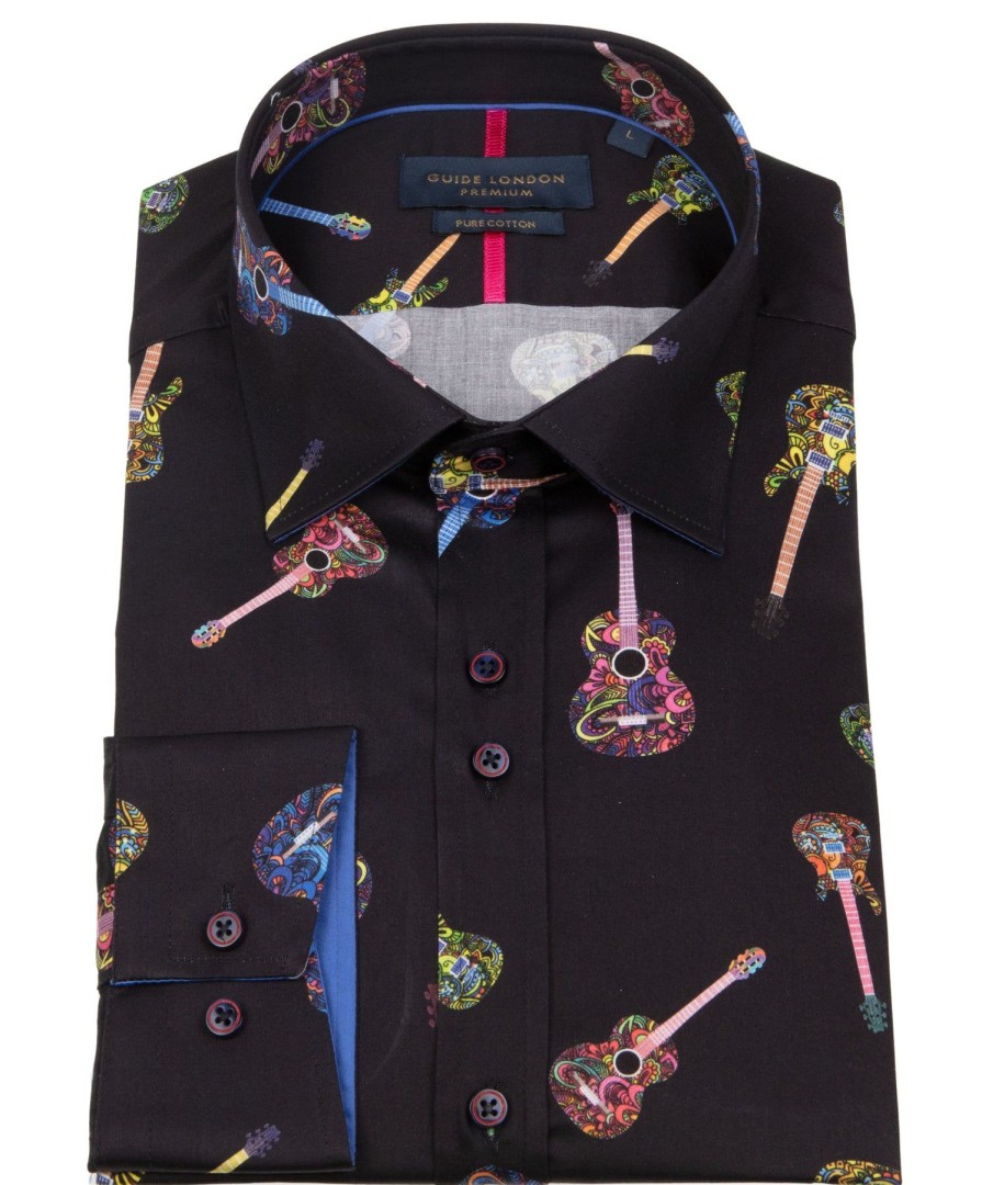 Guide London | Funky Guitars Black Cotton Shirt Black/Multi