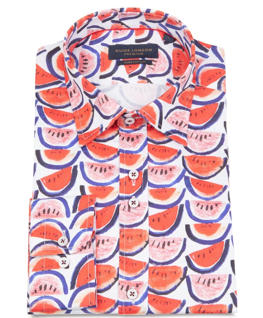 Guide London | Long Sleeve Watermelon Print Shirt White/Red