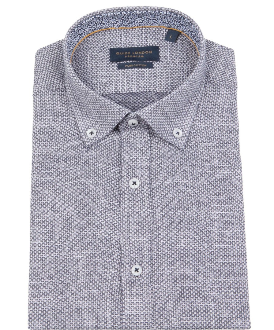 Guide London | Short Sleeve Textured Washed Cotton Shirt