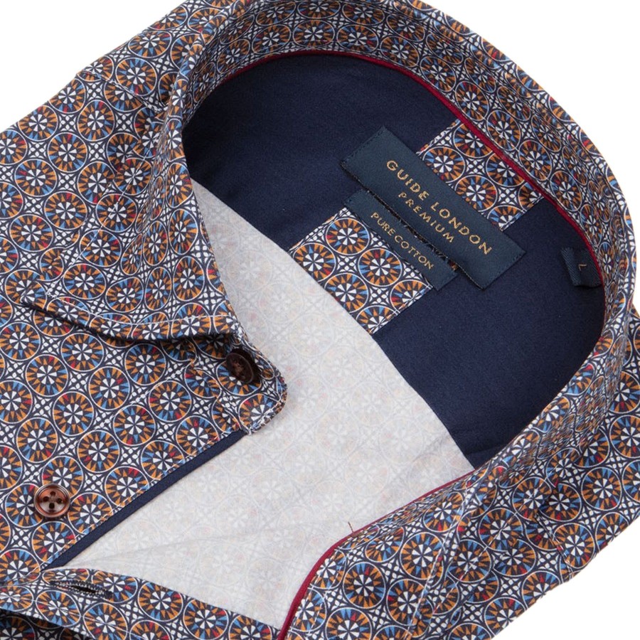 Guide London | Modern Geometric Long Sleeve Cotton Shirt Multi