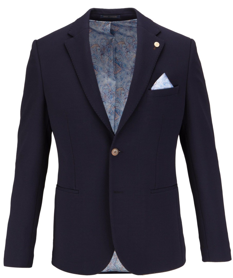 Guide London | Textured Jersey Blazer With Smoked Wood Effect Buttons Navy