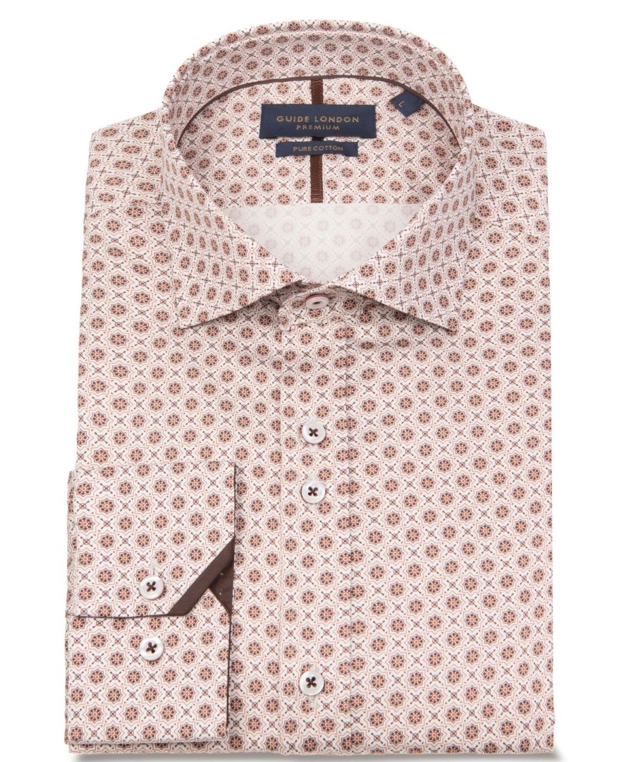 Guide London | Long Sleeve Geometric Pattern Shirt White/Plum