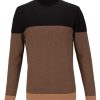 Guide London | Long Sleeve Herringbone Roll Neck Jumper Black/Camel