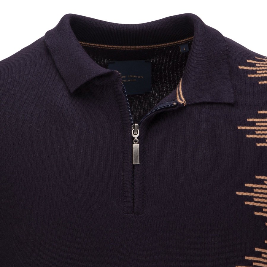 Guide London | Long Sleeve Contrast Sleeve Polo Navy/Camel