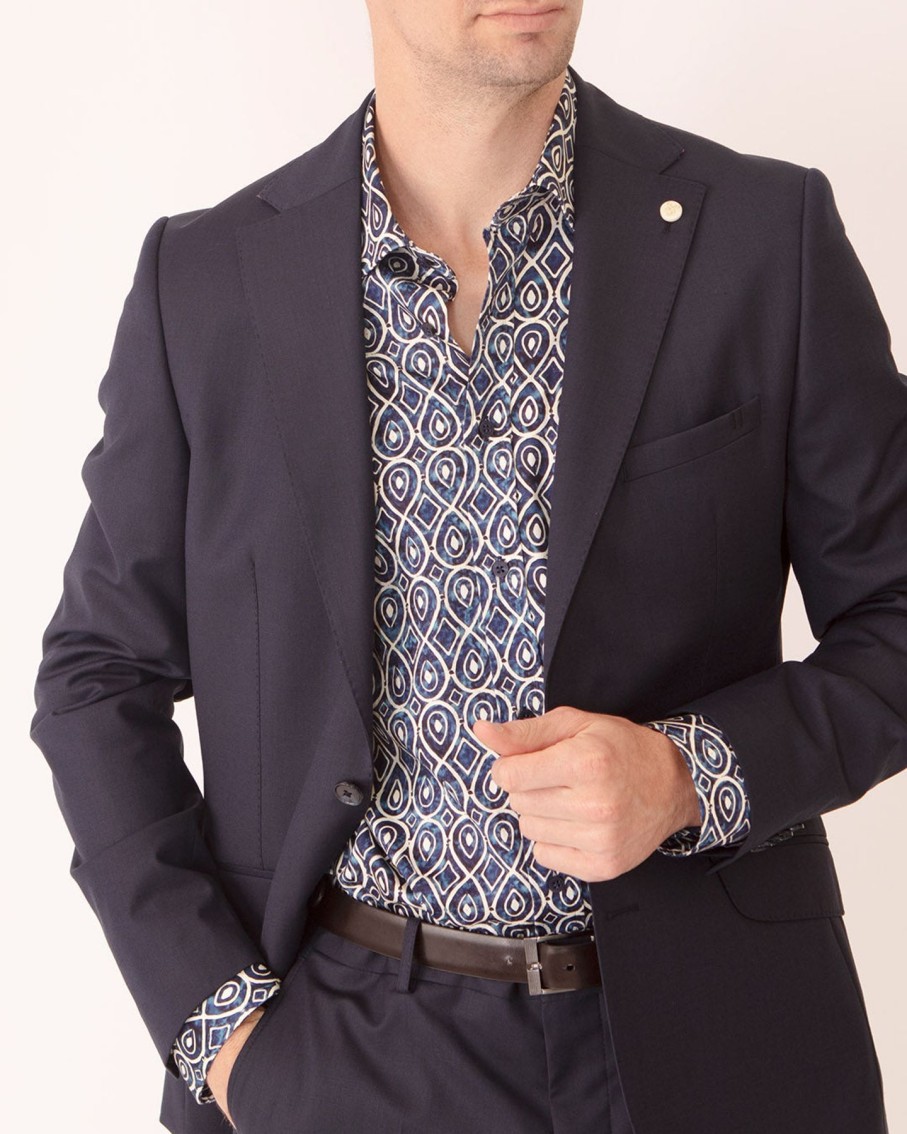 Guide London | Long Sleeve Tile Print Shirt Navy/White