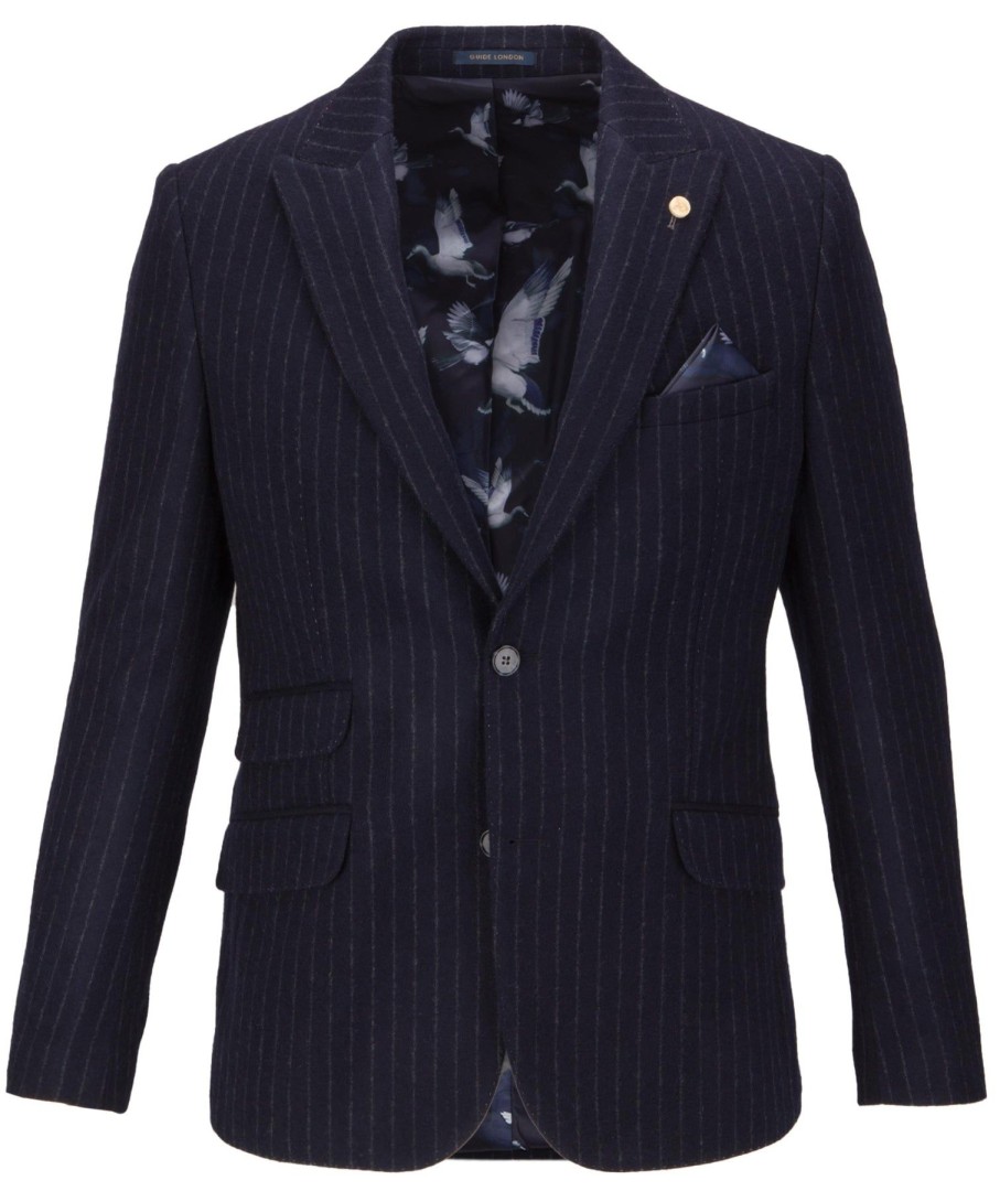 Guide London | Brushed Tweed Wool Blend Blazer Navy