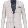 Guide London | Italian Cotton And Wool Blend Check Blazer Grey