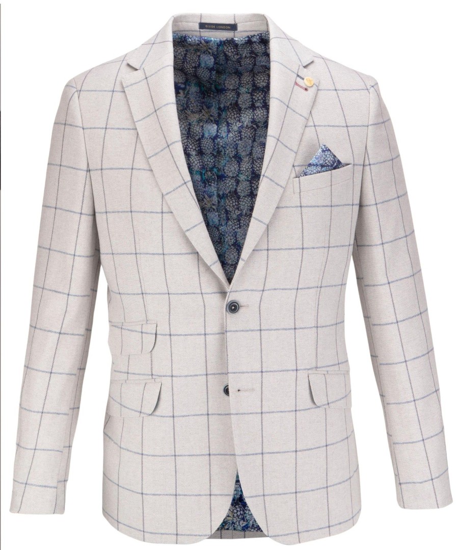 Guide London | Italian Cotton And Wool Blend Check Blazer Grey