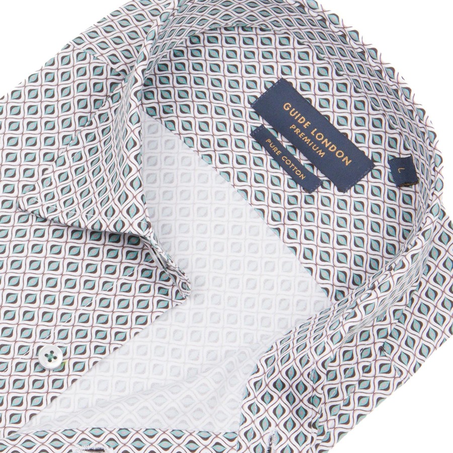 Guide London | Long Sleeve Geometric Print Shirt Green