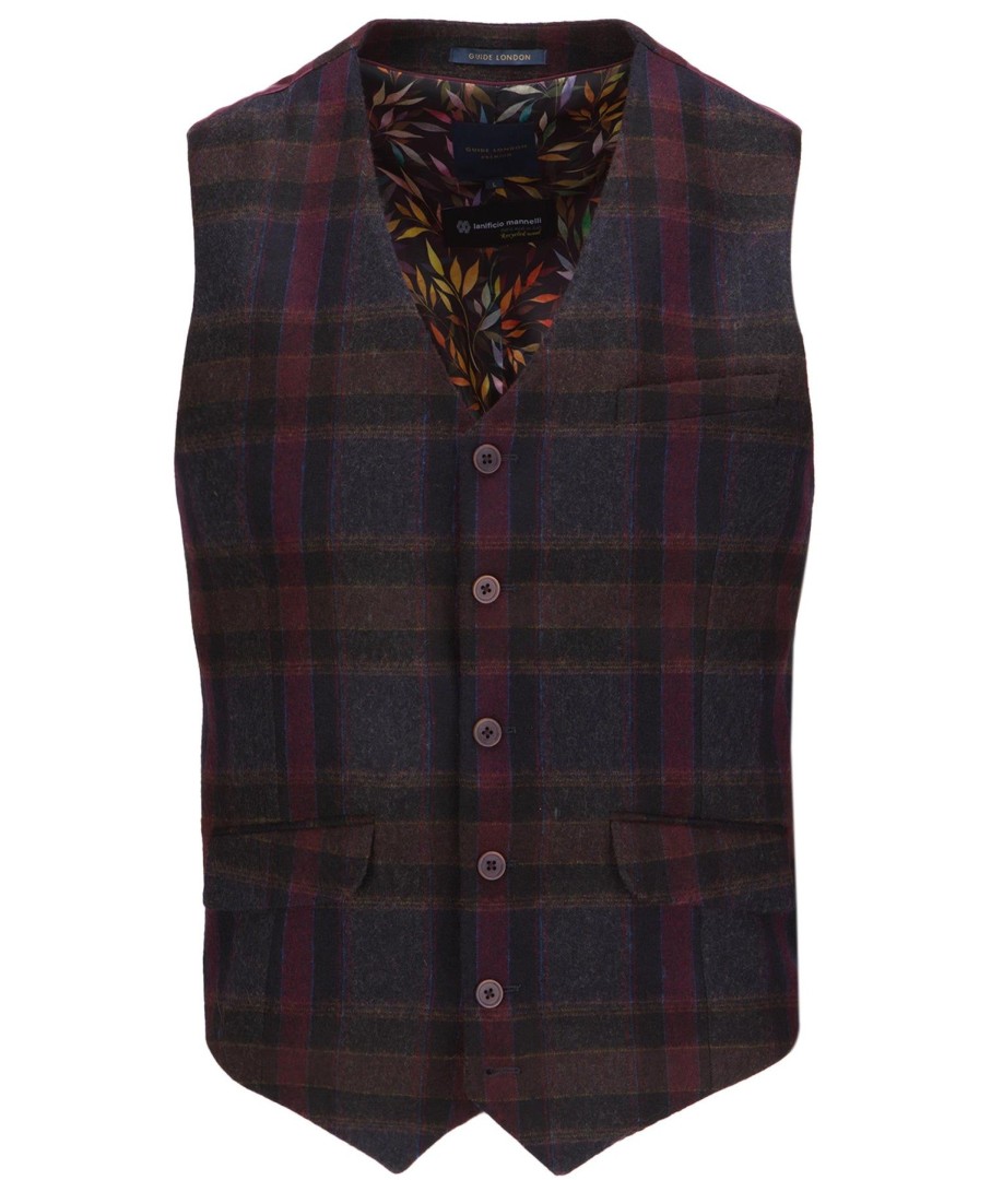 Guide London | Brushed Tweed Check Waistcoat Navy