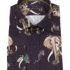 Guide London | Long Sleeve Elephant Nature Print Shirt Navy