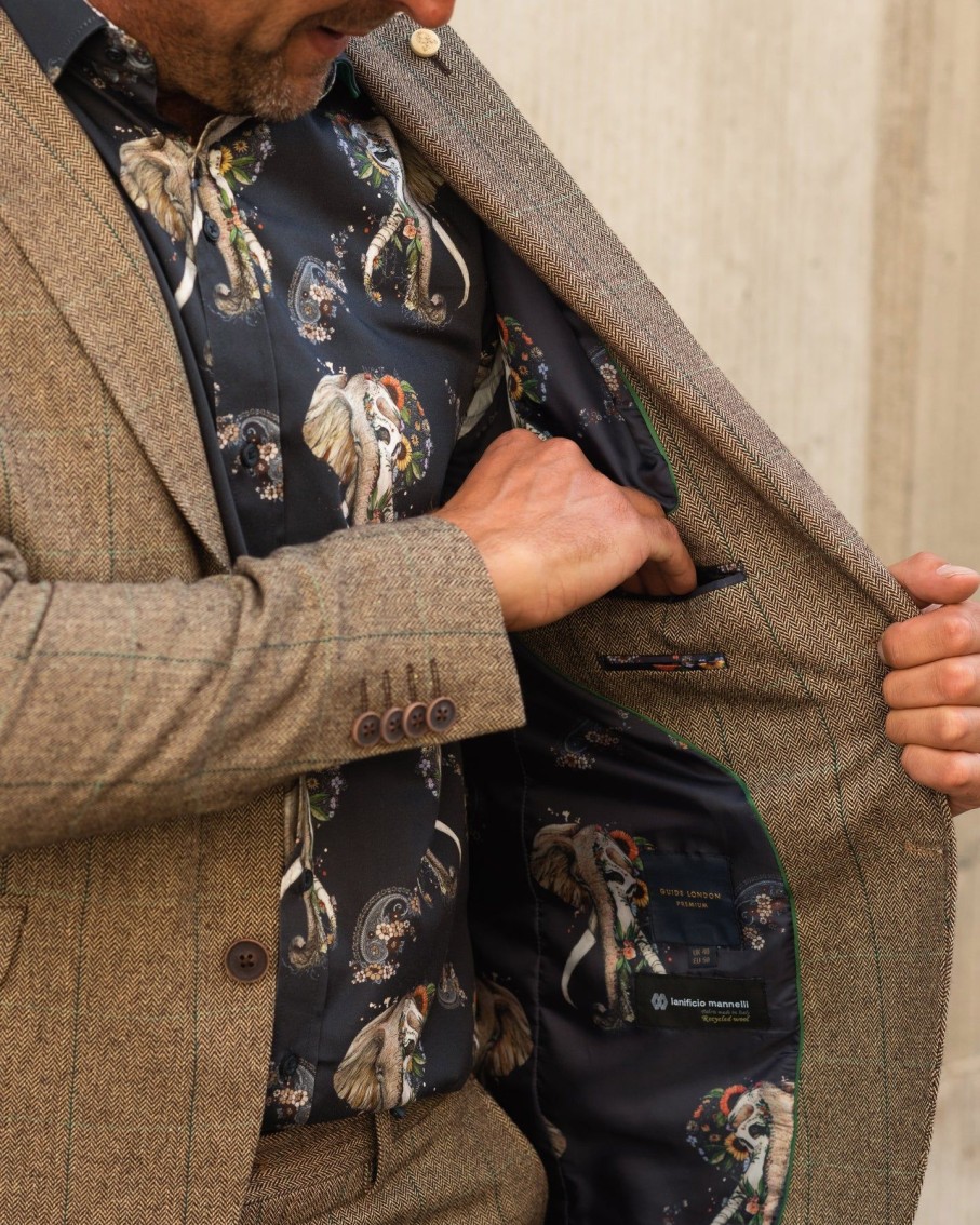 Guide London | Long Sleeve Elephant Nature Print Shirt Navy