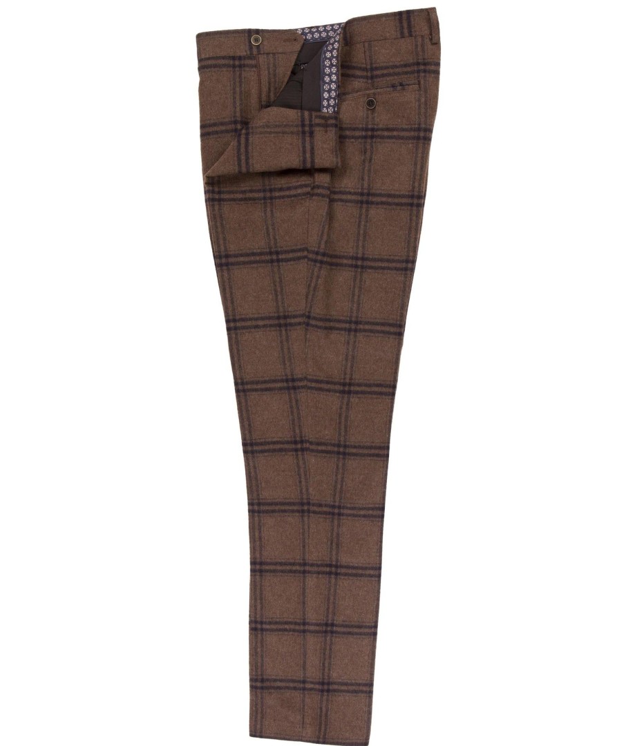 Guide London | Brushed Tweed Check Trouser Tan