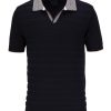 Guide London | Short Sleeve Open Neck Stripe Rib Knitted Polo