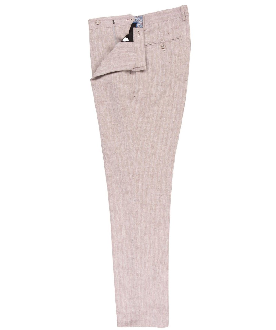 Guide London | Soft Herringbone Cotton Linen Blend Trouser