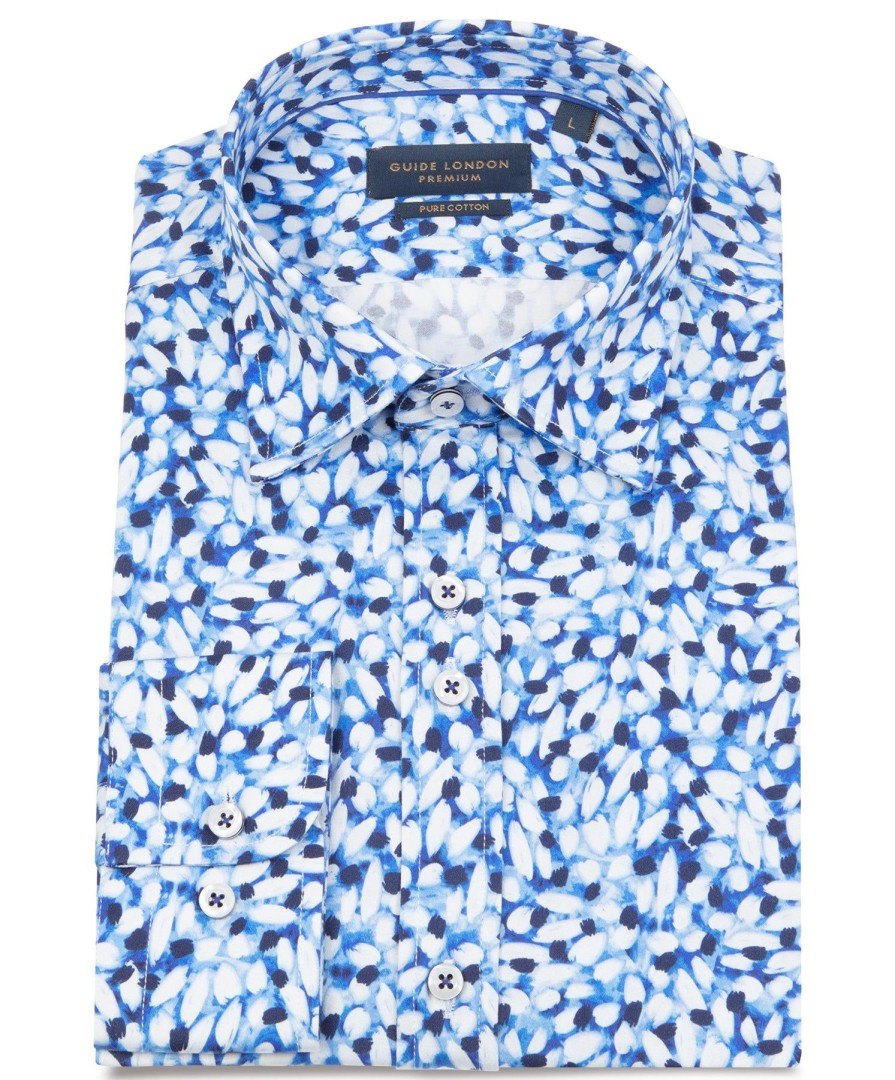 Guide London | Long Sleeve Petal Print Shirt Blue