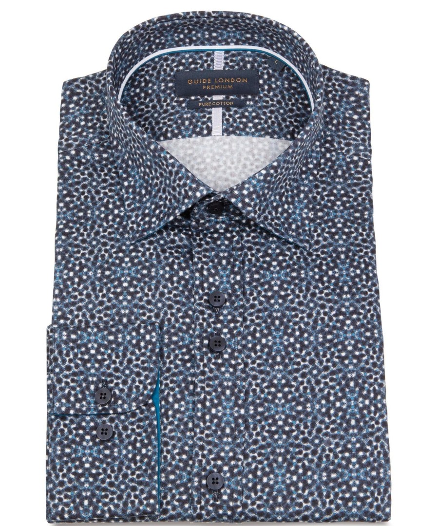 Guide London | Long Sleeve Varied Micro Dot Print Shirt Navy