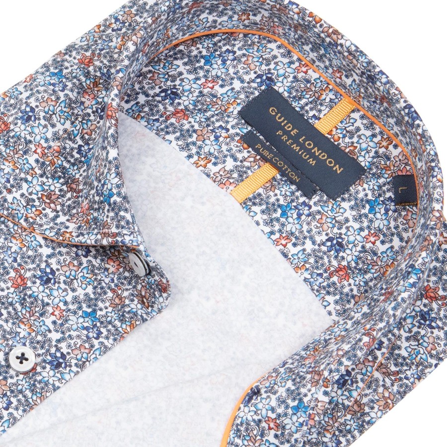 Guide London | Long Sleeve Small Floral Print Shirt White/Blue