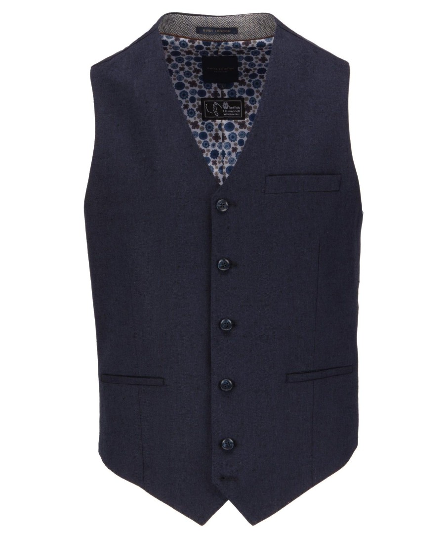 Guide London | Italian Cotton And Linen Blend Waistcoat Navy