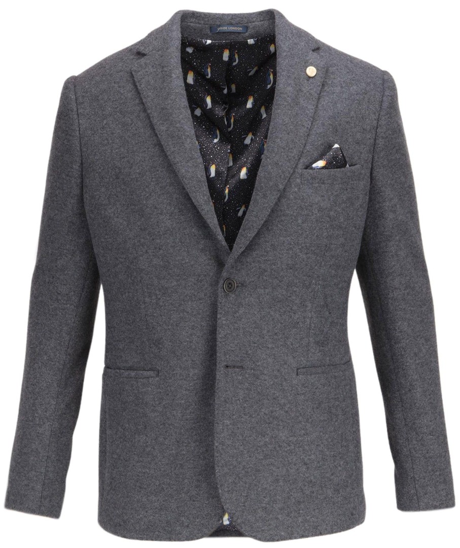 Guide London | Wool Blend Knitted Blazer Charcoal